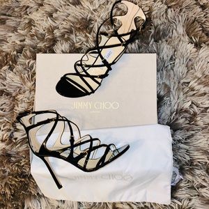 Jimmy Choo 
Black Livvy 100 Strappy Heels